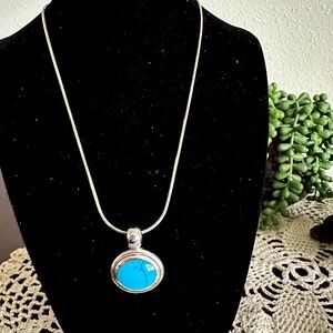 Sterling Silver Snake chain with Turquoise/Lapis Pendant